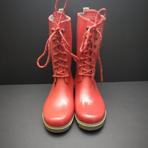 Wind River Downpour Ladies Size 9 Red Lace Front Rubber Boots - Picture 3 of 8